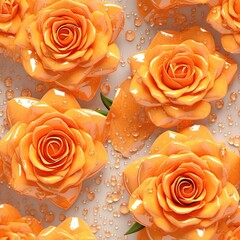 Orange Rose Flowers Glitter White Background Tile Seamless Background. Generative AI