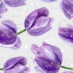Purple Tulip Flowers Glitter White Background Tile Seamless Background. Generative AI
