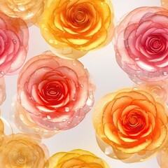 Pink Orange Yellow Rose Flowers Glitter White Background Tile Seamless Background. Generative AI