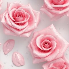 Pink Rose Flowers Glitter White Background Tile Seamless Background. Generative AI