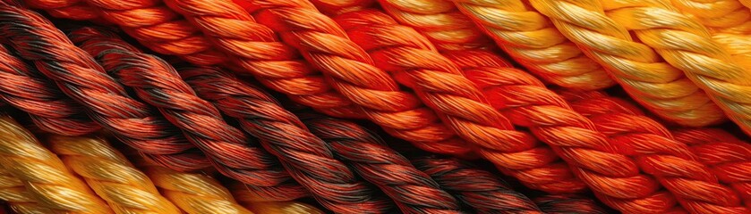 Orange Red Close Up Very Detailed Pattern Of Ropes Panoramic Banner. Generative AI