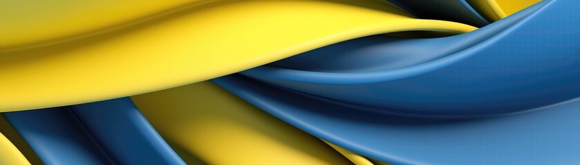 Texture Blue Yellow Paper Strict Smooth Curves Minimal Style Panoramic Banner. Generative AI