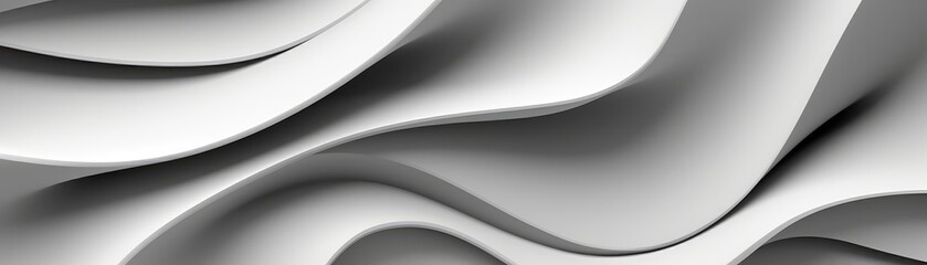 Texture Gray White Paper Strict Smooth Curves Minimal Style Panoramic Banner. Generative AI