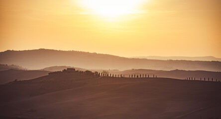 Tuscany villa at sunset.