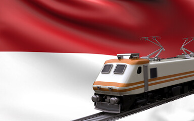 Monaco country national flag with speed trains railroad locomotive tourist traveling path international journey infrastructure concept 3d rendering image