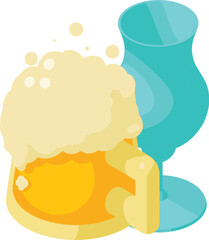 Drink degustation icon isometric vector. Big glass foamy beer mug and wine glass. Alcohol production, tasting