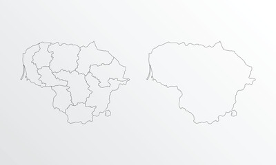 Black Outline vector Map of Lithuania with regions on white background