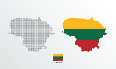 Set of political maps of Lithuania with regions isolated and flag on white background