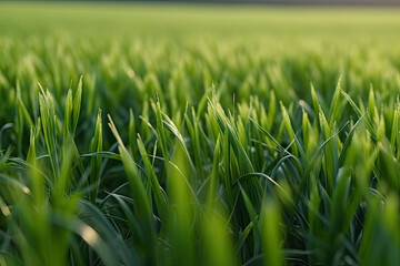 Fototapeta na wymiar growing green wheat field detail view