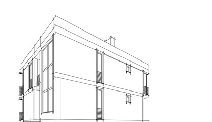Architecture building 3d drawing vector illustration