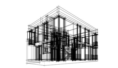 Architecture building 3d drawing vector illustration