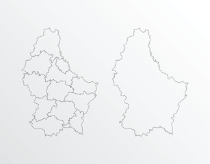Black Outline vector Map of Luxembourg with regions on white background