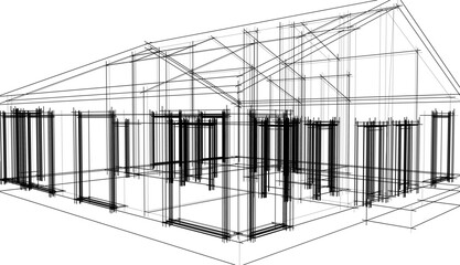 Architecture building 3d drawing vector illustration