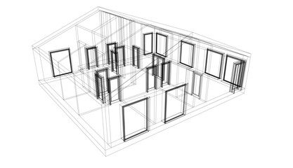 Architecture building 3d drawing vector illustration