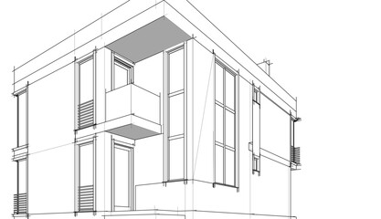 Modern house building architectural 3d illustration