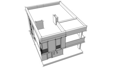 Modern house building architectural 3d illustration