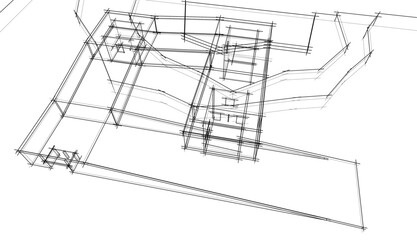 Modern house building architectural 3d illustration