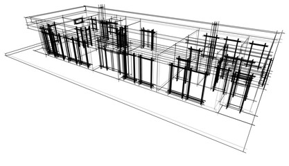 Modern house building architectural 3d illustration