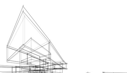Modern house building architectural 3d illustration - obrazy, fototapety, plakaty