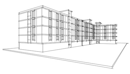Modern house building architectural 3d illustration