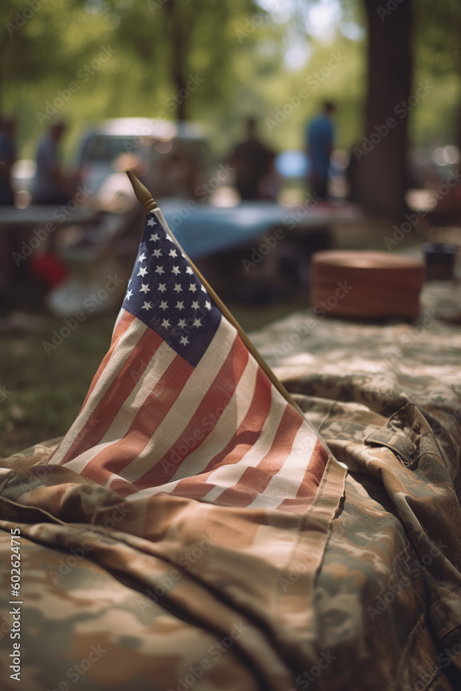 Wall mural american national flag outdoor, memorial day, independence day celebrating, ai generative.