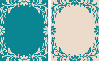 Teal background with flowers, retro color handmade vector design