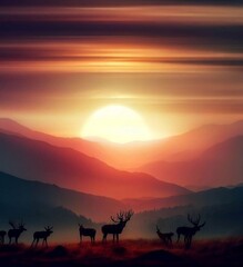 Fototapeta na wymiar deer and sunset