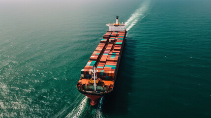 Fototapeta premium drone view of container ship on sea
