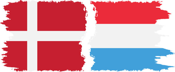 Luxembourg and Denmark grunge flags connection vector - obrazy, fototapety, plakaty