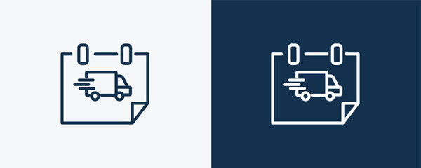 delivery day icon. Outline delivery day icon from delivery and logistics collection. linear vector isolated on white and dark blue background. Editable delivery day symbol.