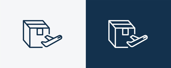 delivery by plane icon. Outline delivery by plane icon from delivery and logistics collection. linear vector isolated on white and dark blue background. Editable delivery by plane symbol.