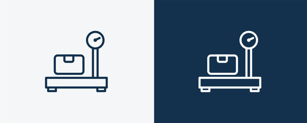 delivery weighing icon. Outline delivery weighing icon from delivery and logistics collection. linear vector isolated on white and dark blue background. Editable delivery weighing symbol.