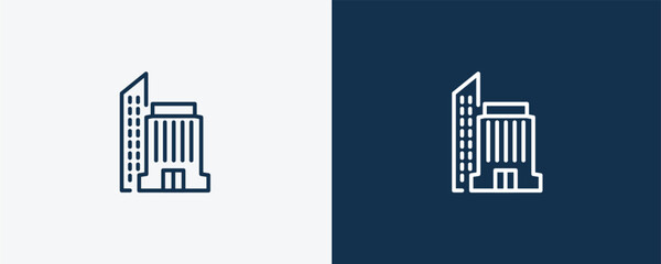 office building icon. Outline office building icon from real estate industry collection. Linear vector isolated on white and dark blue background. Editable office building symbol.