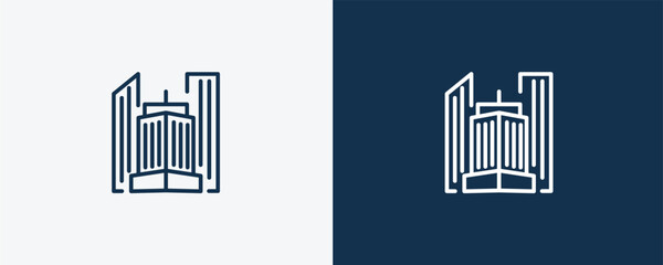 Obraz premium skyscraper icon. Outline skyscraper icon from real estate industry collection. Linear vector isolated on white and dark blue background. Editable skyscraper symbol.