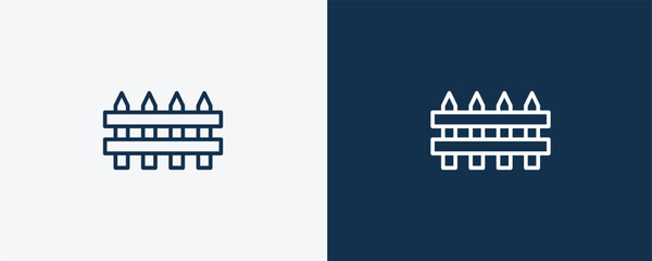 fence icon. Outline fence icon from real estate industry collection. Linear vector isolated on white and dark blue background. Editable fence symbol.