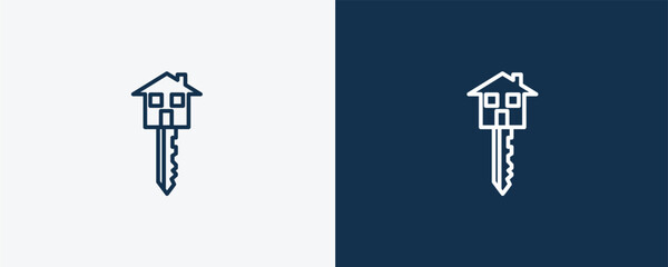 house key icon. Outline house key icon from real estate industry collection. Linear vector isolated on white and dark blue background. Editable house key symbol.