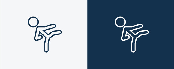 karate fighter icon. Outline karate fighter icon from sport and games collection. Linear vector isolated on white and dark blue background. Editable karate fighter symbol. © Abstract