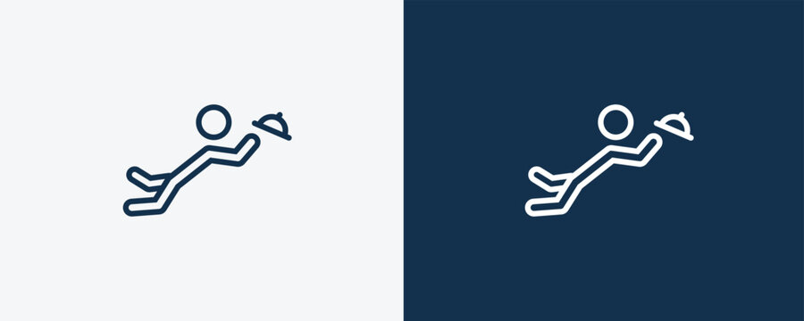 waiter falling icon. Outline waiter falling icon from sport and games collection. Linear vector isolated on white and dark blue background. Editable waiter falling symbol.