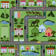 "City map map, cityscape - vector illustration
Cityscape design elements with road, park, transport, people, buildings, trees set. May be used for web site, brochure design, infographi"