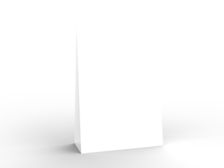 White Paper Stand Table Talker. Tent Table Card. PNG file. 3d render. Blank Mockup.