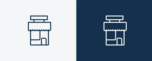 shop store icon. Outline shop store icon from commerce and marketing collection. Linear vector isolated on white and dark blue background. Editable shop store?symbol.