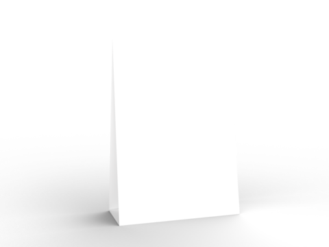 White Paper Stand Table Talker. Tent Table Card. PNG file. 3d render. Blank Mockup.
