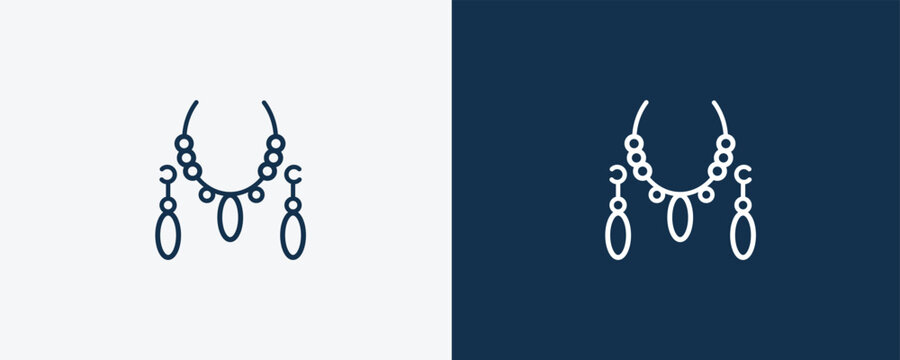 jewelry set icon. Outline jewelry set icon from clothes and outfit collection. Linear vector isolated on white and dark blue background. Editable jewelry set symbol.