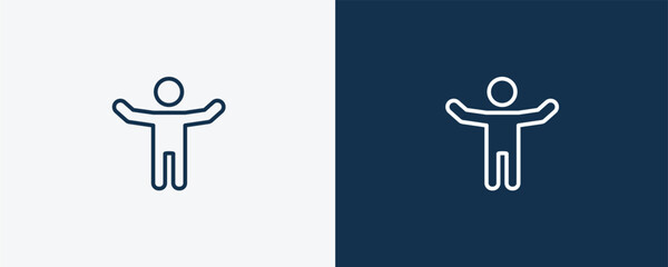 open arms icon. Outline and filled open arms icon from education and science collection. Linear vector isolated on white and dark blue background. Editable open arms symbol.