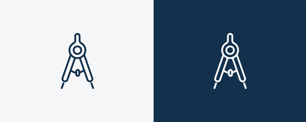 draw with compass icon. Outline and filled draw with compass icon from education and science collection. Linear vector isolated on white and dark blue background. Editable draw with compass symbol.
