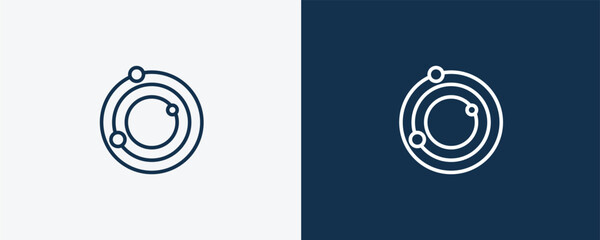 atomic orbitals icon. Outline and filled atomic orbitals icon from education and science collection. Linear vector isolated on white and dark blue background. Editable atomic orbitals symbol.