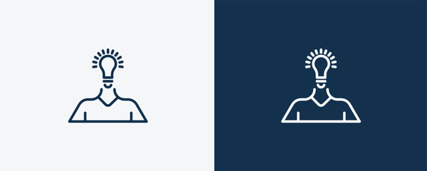 having an idea icon. Outline and filled having an idea icon from education and science collection. Linear vector isolated on white and dark blue background. Editable having an idea symbol.