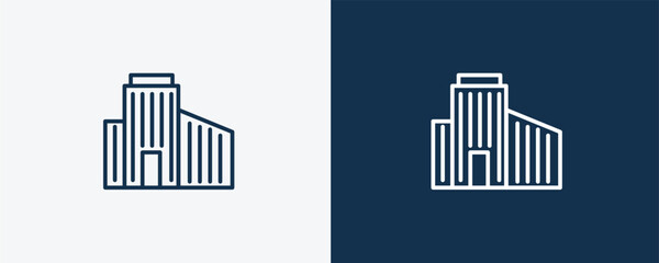 building icon. Outline building icon from automation and high tech collection. Linear vector isolated on white and dark blue background. Editable building symbol.