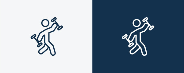 fitness exercises icon. Outline fitness exercises icon from humans and behavior collection. Linear vector isolated on white and dark blue background. Editable fitness exercises symbol.