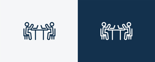 public work icon. Outline public work icon from humans and behavior collection. Linear vector isolated on white and dark blue background. Editable public work symbol.